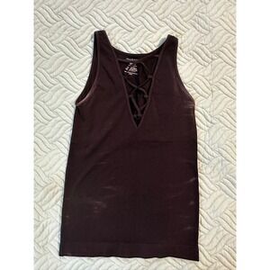 Seams Lovely Womens Lace Up V-Neck Seamless Tank Top One Size Black